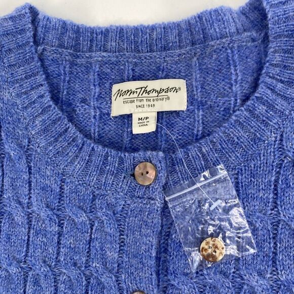 Norm Thompson Women's Cable Knit Wool Blend Cardigan Sweater Blue Medium NWOT - Picture 7 of 12